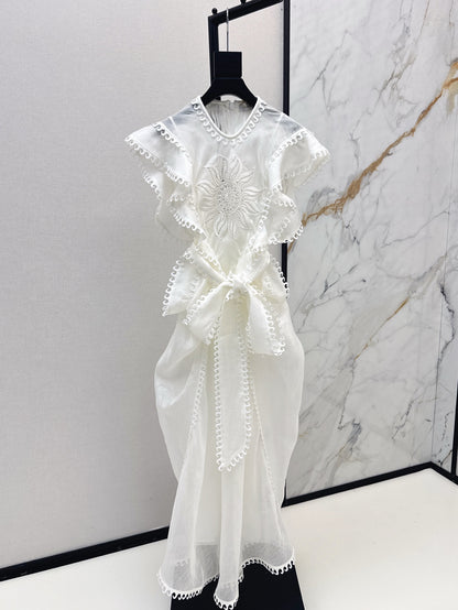 Zimm 25ss Silk Linen ruffle dress