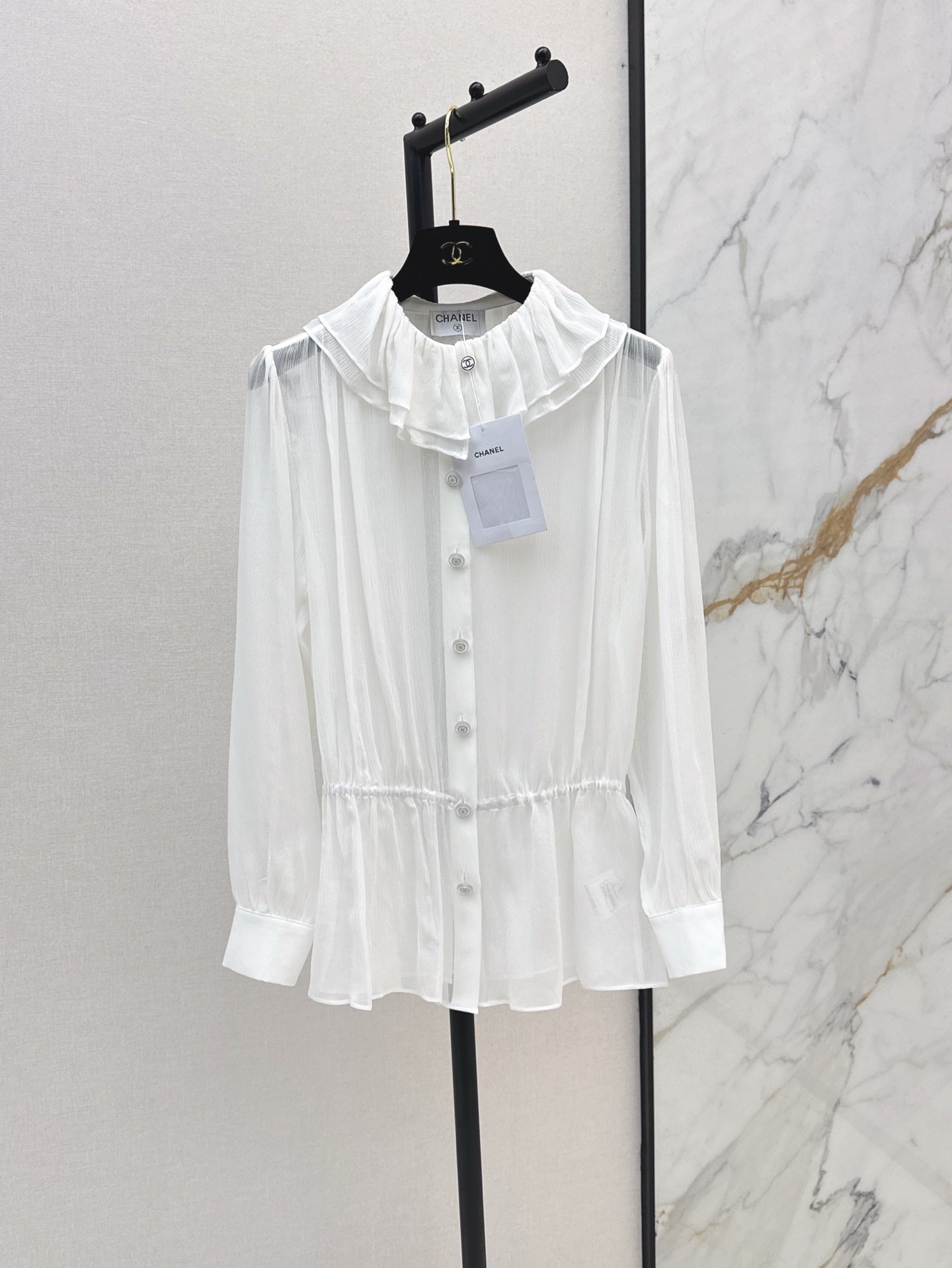 Chan 25ss ruffle Silk shirt