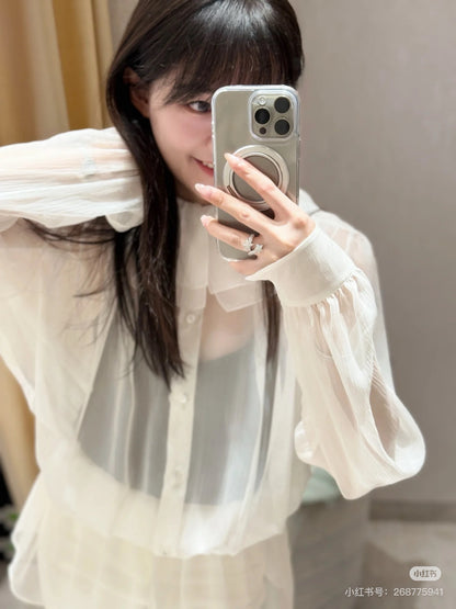 Chan 25ss ruffle Silk shirt