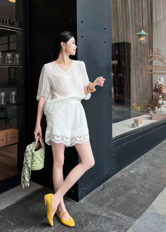 Loro 25ss linen lace suit