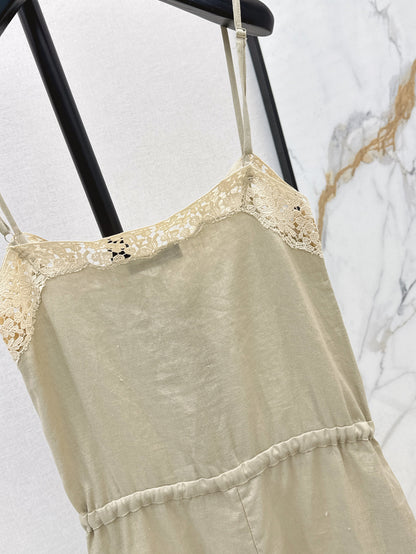 Loro 25ss lace linen jumpsuit