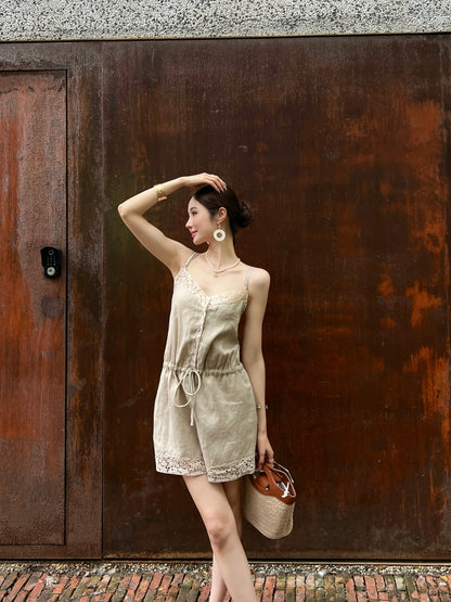 Loro 25ss lace linen jumpsuit