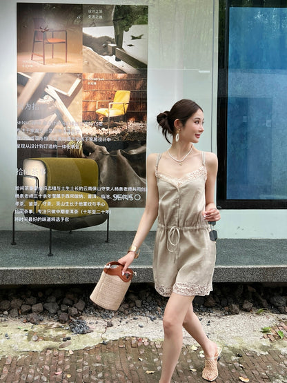 Loro 25ss lace linen jumpsuit