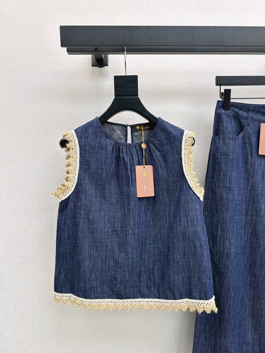 Loro 25ss denim lace vest