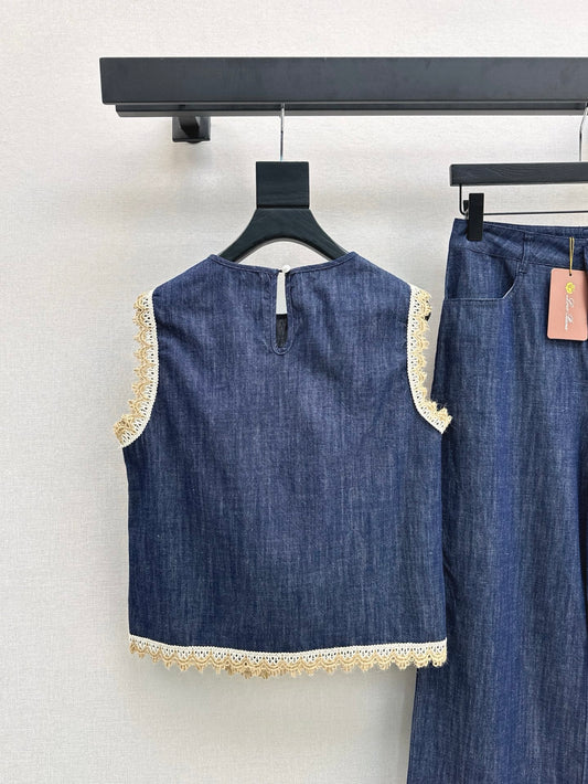 Loro 25ss denim lace vest