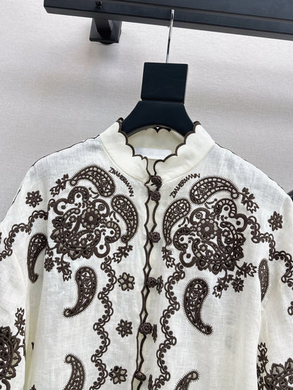 Zimm 25ss linen embroidered shirt