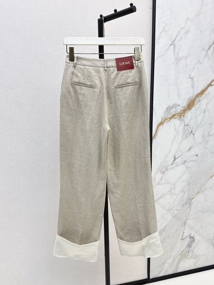 Loe 25ss Linen rolled-up pants
