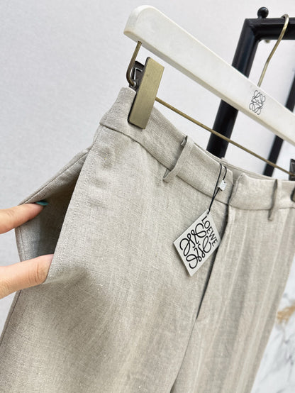 Loe 25ss Linen rolled-up pants