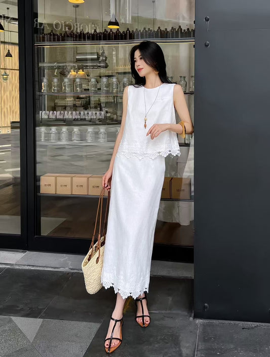 Loro 25ss embroidered lace suit