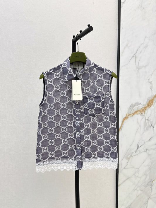 Gu 25ss jacquard lace vest