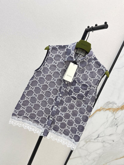 Gu 25ss jacquard lace vest