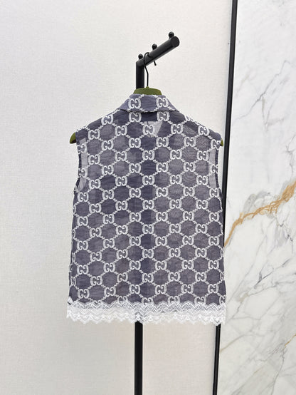 Gu 25ss jacquard lace vest
