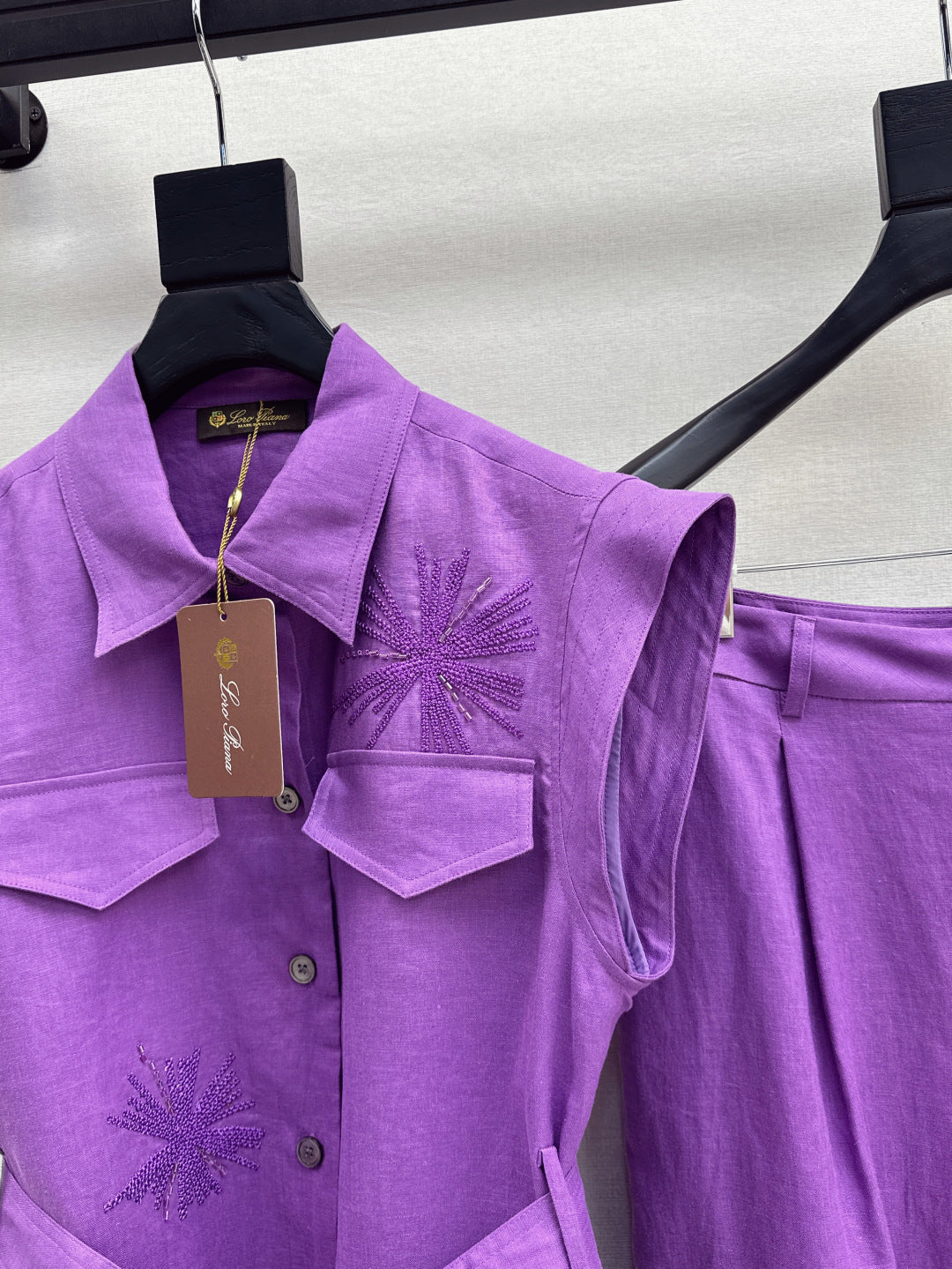 Loro 25ss linen embroidered suit