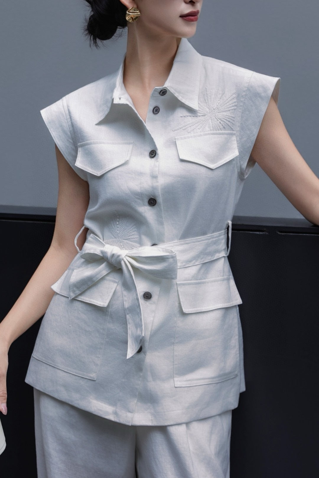 Loro 25ss linen embroidered suit