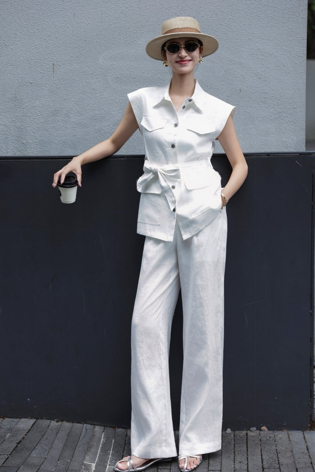 Loro 25ss linen embroidered suit