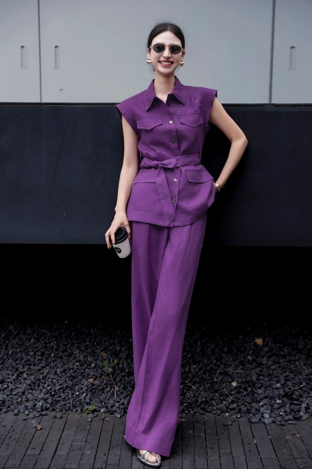 Loro 25ss linen embroidered suit