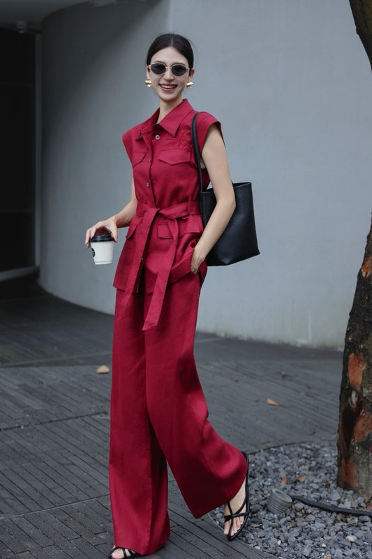 Loro 25ss linen embroidered suit